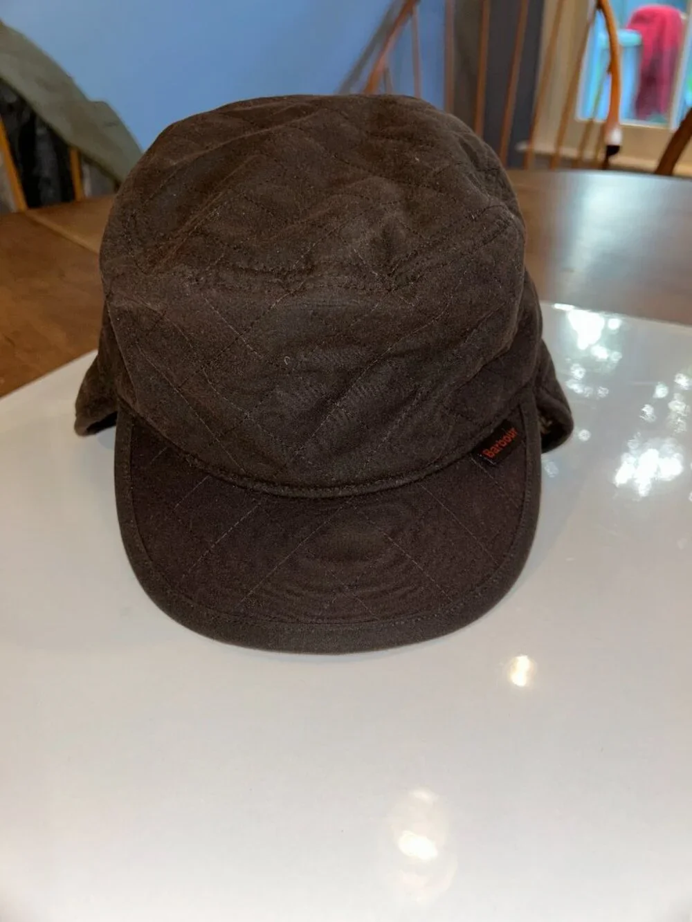 Barbour Brown Quilted Waxed Cotton Trapper Hat, Sz Small